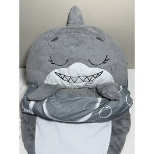 Happy Nappers Shark Kids Sleeping Bag Plush Pillow, Zip, Gray/White Washable